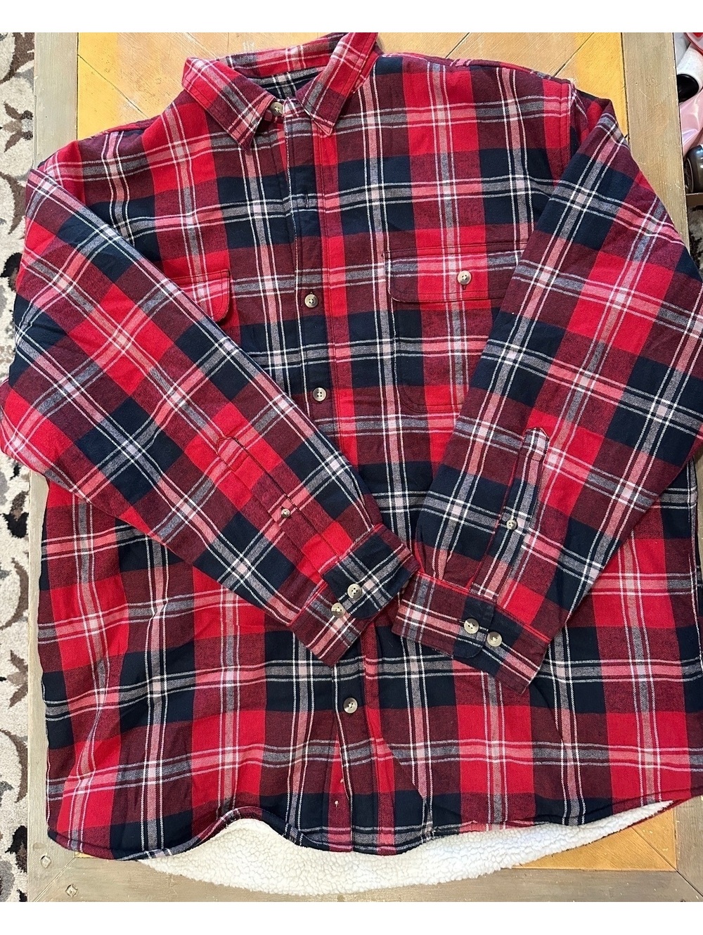 RedHead Brand Co Men’s XL Plaid Sherpa Lined Flannel Shirt Jacket Red Navy